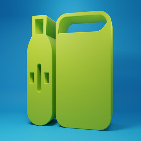 Green electronic cigarette icon isolated on blue background. Vape smoking tool. Vaporizer Device. Minimalism concept. 3D render illustration.の写真素材