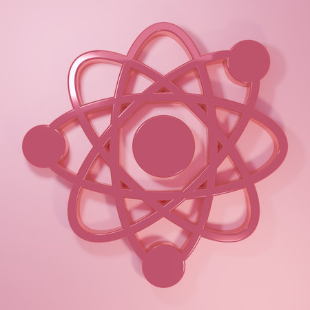 Pink Molecule icon isolated on pink background. Structure of molecules in chemistry, science...