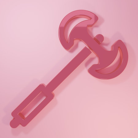 Pink Medieval poleaxe icon isolated on pink background. Minimalism concept. 3D render illustration.の写真素材