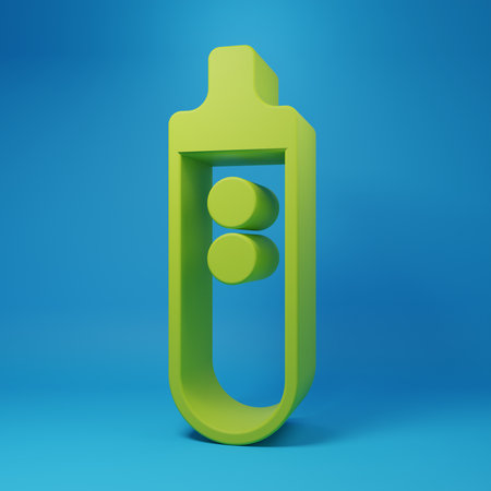 Green Electronic cigarette icon isolated on blue background. Vape smoking tool. Vaporizer Device. Minimalism concept. 3D render illustration.の写真素材