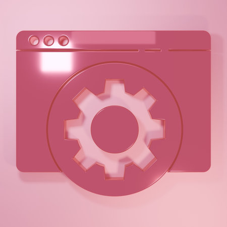 Pink Browser setting icon isolated on pink background. Adjusting, service, maintenance, repair, fixing. Minimalism concept. 3D render illustration.の写真素材