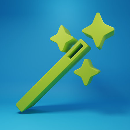 Green object with stars isolated on blue background. Minimalism concept. 3D render illustration.の写真素材