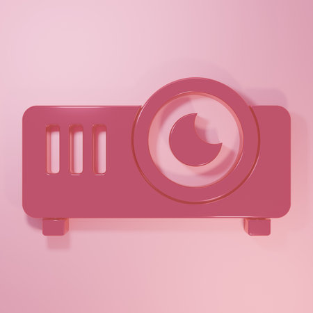 Pink Presentation, movie, film, media projector icon isolated on pink background. Minimalism concept. 3D render illustration.の写真素材