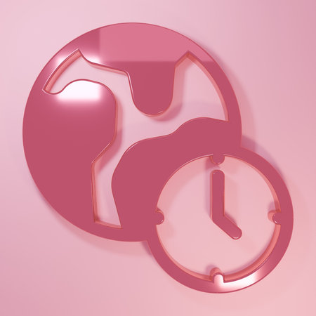Pink World time icon isolated on pink background. Minimalism concept. 3D render illustration.