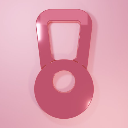 Pink Kettlebell icon isolated on pink background. Sport equipment. Minimalism concept. 3D render illustration.の写真素材