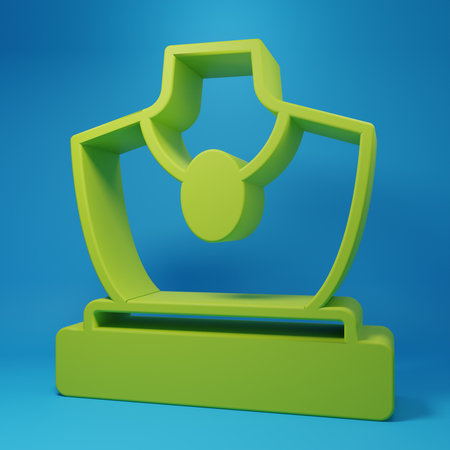 Green Auction jewelry sale icon isolated on blue background. Auction bidding. Sale and buyers. Minimalism concept. 3D render illustration.の写真素材