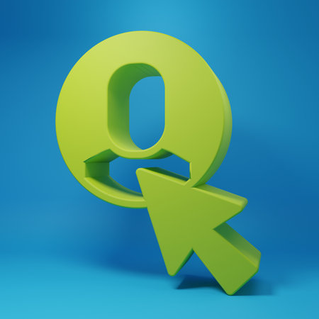Green Worker icon isolated on blue background. Business avatar symbol user profile icon. Male user sign. Minimalism concept. 3D render illustration.の写真素材