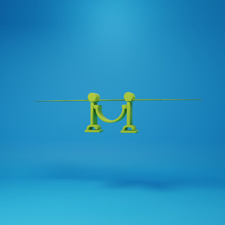 Green Rope barrier icon isolated on blue background. VIP event, luxury celebration. Celebrity party entrance. Minimalism concept. 3D render illustration.の写真素材