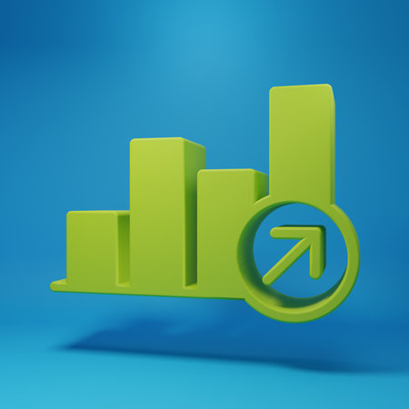 Green Financial growth increase icon isolated on blue background. Increasing revenue. Minimalism concept. 3D render illustration.の写真素材