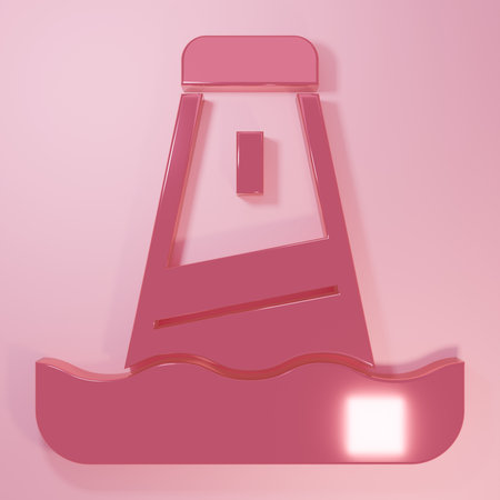 Pink Lighthouse icon isolated on pink background. Minimalism concept. 3D render illustration.の写真素材