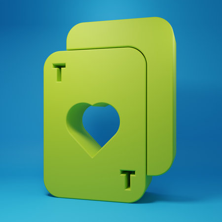 Green Playing cards icon isolated on blue background. Casino gambling. Minimalism concept. 3D render illustration.の写真素材