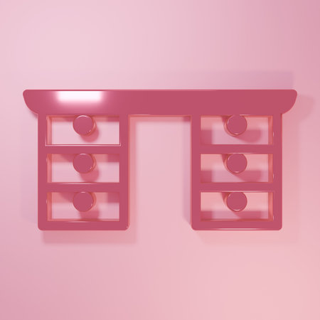 Pink Office desk icon isolated on pink background. Minimalism concept. 3D render illustration.の写真素材