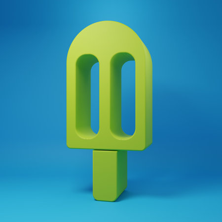 Green Ice cream icon isolated on blue background. Sweet symbol. Minimalism concept. 3D render illustration.の写真素材