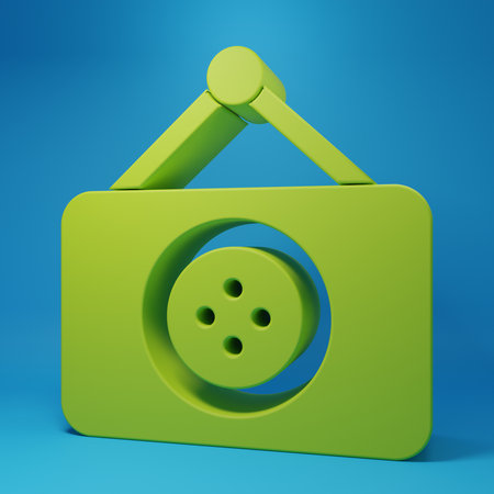 Green Tailor shop icon isolated on blue background. Minimalism concept. 3D render illustration.の写真素材