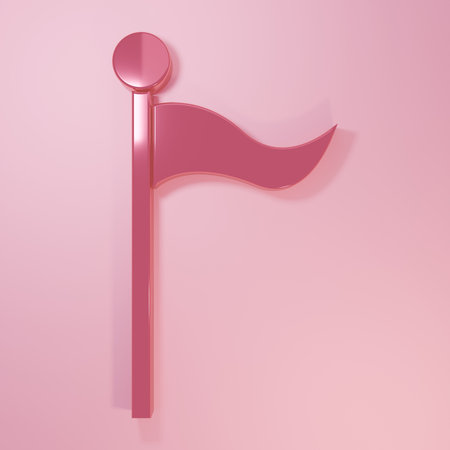 Pink Flag icon isolated on pink background. Location marker symbol. Minimalism concept. 3D render illustration.の写真素材