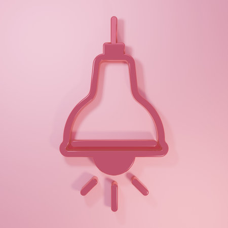 Pink Lamp hanging icon isolated on pink background. Ceiling lamp light bulb. Minimalism concept. 3D render illustration.の写真素材