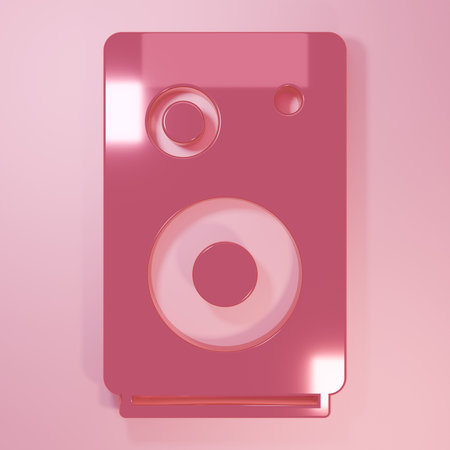 Pink Stereo speaker icon isolated on pink background. Sound system speakers. Music icon. Musical...