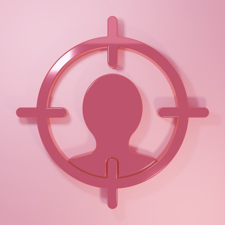 Pink Head hunting concept icon isolated on pink background. Business target or Employment sign. Human resource and recruitment. Minimalism concept. 3D render illustration.の写真素材