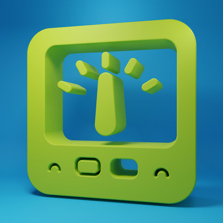 Green Ampere meter, multimeter, voltmeter icon isolated on blue background. Instruments for measurement of electric current. Minimalism concept. 3D render illustration.の写真素材