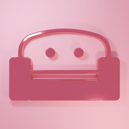 Pink Armchair icon isolated on pink background. Minimalism concept. 3D render illustration.の写真素材