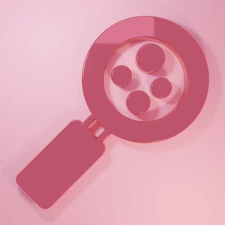 Pink Molecule icon isolated on pink background. Structure of molecules in chemistry, science teachers innovative educational poster. Minimalism concept. 3D render illustration.の写真素材