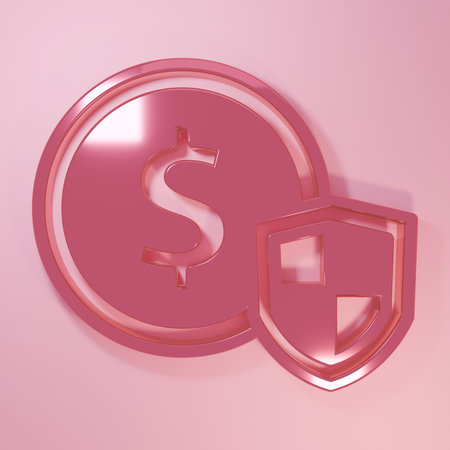Pink Money with shield icon isolated on pink background. Insurance concept. Security, safety, protection, protect concept. Minimalism concept. 3D render illustration.の写真素材