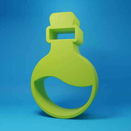 Green Bottle with love potion icon isolated on blue background. Happy Valentines day. Minimalism concept. 3D render illustration.の写真素材