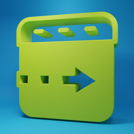 Green Time flies on the clock icon isolated on blue background. Minimalism concept. 3D render illustration.の写真素材
