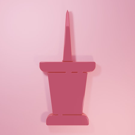 Pink Push pin icon isolated on pink background. Thumbtacks sign. Minimalism concept. 3D render illustration.の写真素材