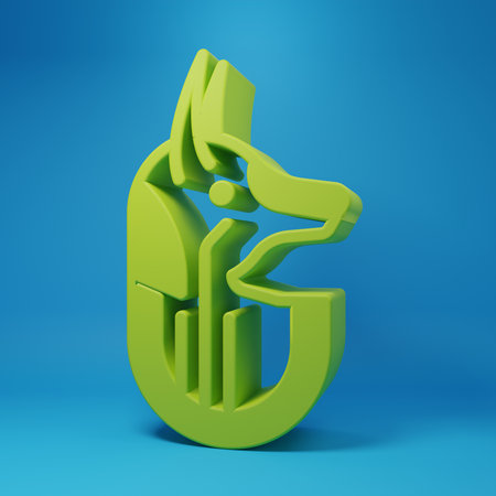 Green Egyptian anubis icon isolated on blue background. Minimalism concept. 3D render illustration.の写真素材