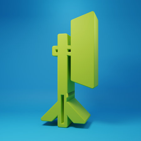 Green Photo camera icon isolated on blue background. Foto camera. Digital photography. Minimalism concept. 3D render illustration.の写真素材