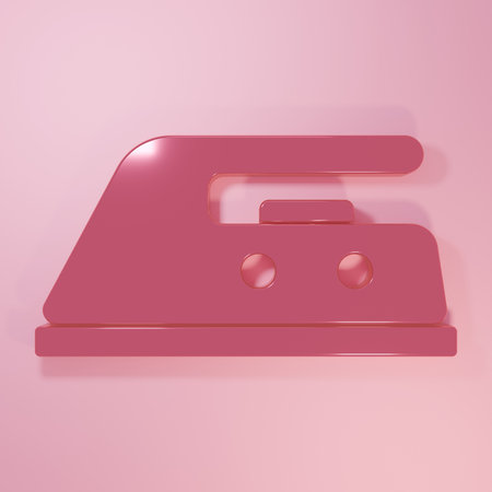 Pink Electric iron icon isolated on pink background. Steam iron. Minimalism concept. 3D render illustration.の写真素材