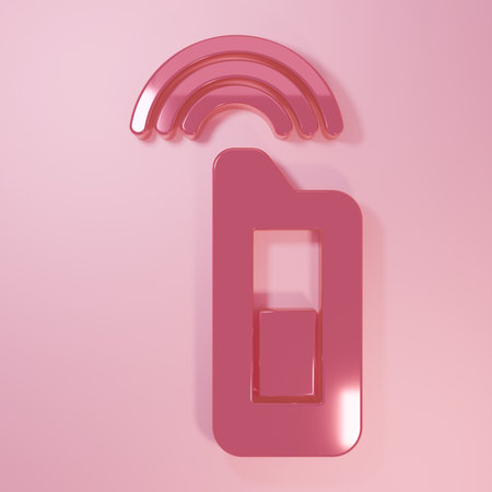 Pink Car key with remote icon isolated on pink background. Car key and alarm system. Minimalism concept. 3D render illustration.の写真素材