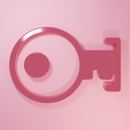 Pink Key icon isolated on pink background. Minimalism concept. 3D render illustration.の写真素材