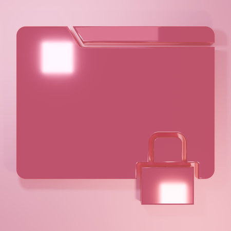 Pink Folder and lock icon isolated on pink background. Closed folder and padlock. Security, safety, protection concept. Minimalism concept. 3D render illustration.の写真素材