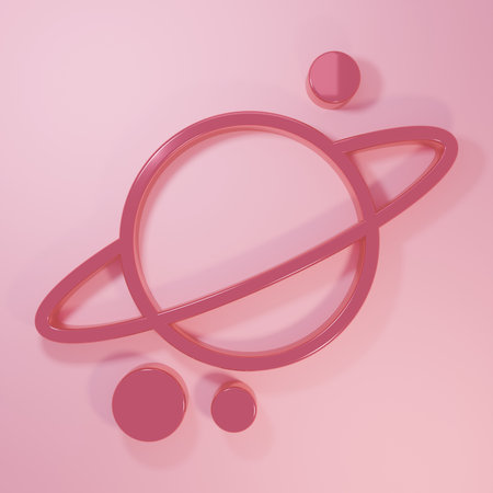 Pink Molecule icon isolated on pink background. Structure of molecules in chemistry, science teachers innovative educational poster. Minimalism concept. 3D render illustration.の写真素材
