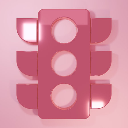 Pink Traffic light icon isolated on pink background. Minimalism concept. 3D render illustration.の写真素材