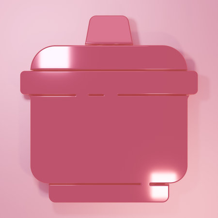 Pink Cooking pot icon isolated on pink background. Boil or stew food symbol. Minimalism concept. 3D render illustration.の写真素材