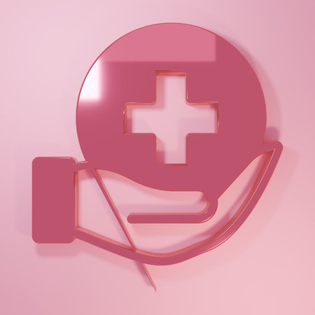 Pink Life insurance icon isolated on pink background. Security, safety, protection, protect concept. Minimalism concept. 3D render illustration.の写真素材