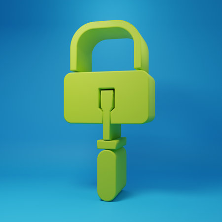 Green Lockpicks or lock picks for lock picking icon isolated on blue background. Minimalism concept. 3D render illustration.の写真素材