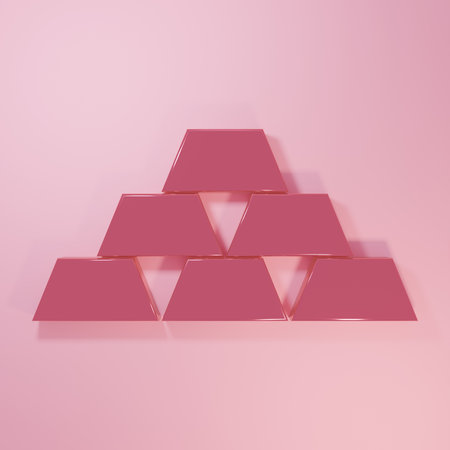 Pink Gold bars icon isolated on pink background. Banking business concept. Minimalism concept. 3D render illustration.の写真素材