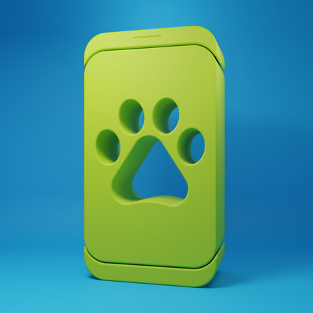 Green Veterinary clinic symbol icon isolated on blue background. Cross hospital sign. A stylized paw print dog or cat. Pet First Aid sign. Minimalism concept. 3D render illustration.の写真素材