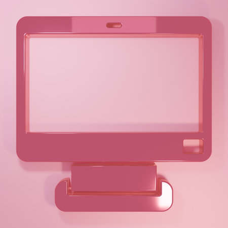 Pink Computer monitor screen icon isolated on pink background. Electronic device. Front view. Minimalism concept. 3D render illustration.の写真素材