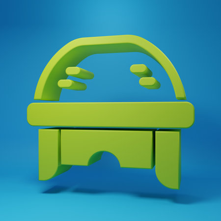 Hockey helmet icon isolated on blue background. Minimalism concept. 3D render illustration.の写真素材