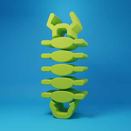 Green Centipede insect icon isolated on blue background. Minimalism concept. 3D render illustration.の写真素材