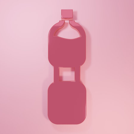 Pink Bottle of water icon isolated on pink background. Soda aqua drink sign. Minimalism concept. 3D render illustration.の写真素材