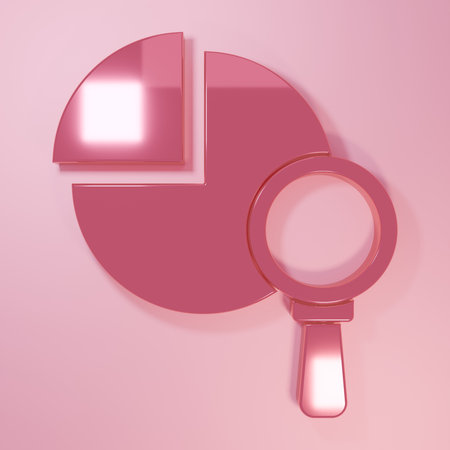 Pink Magnifying glass and data analysis icon isolated on pink background. Minimalism concept. 3D render illustration.の写真素材