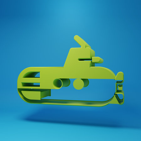 Green Submarine icon isolated on blue background. Minimalism concept. 3D render illustration.の写真素材