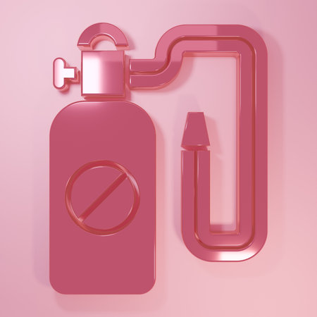 Pink Pressure sprayer for extermination of insects icon isolated on pink background. Pest control service. Disinfectant sprayer. Minimalism concept. 3D render illustration.の写真素材