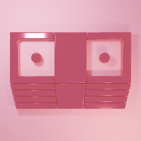 Pink money cash icon isolated on pink background. Money banknotes stacks. Bill currency. Minimalism concept. 3D render illustration.の写真素材